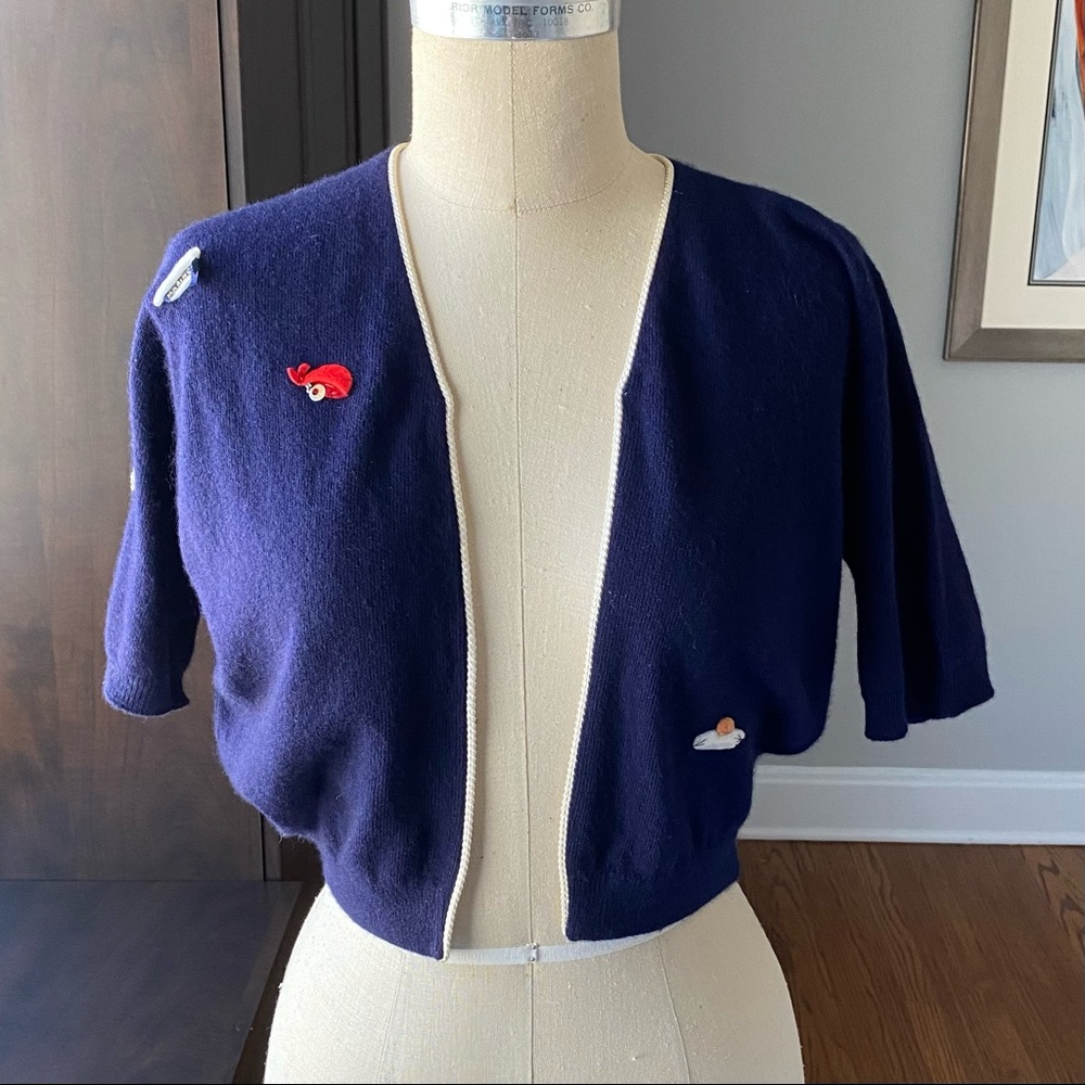 Vintage 1950s heatherton made in Scotland navy cardigan size small